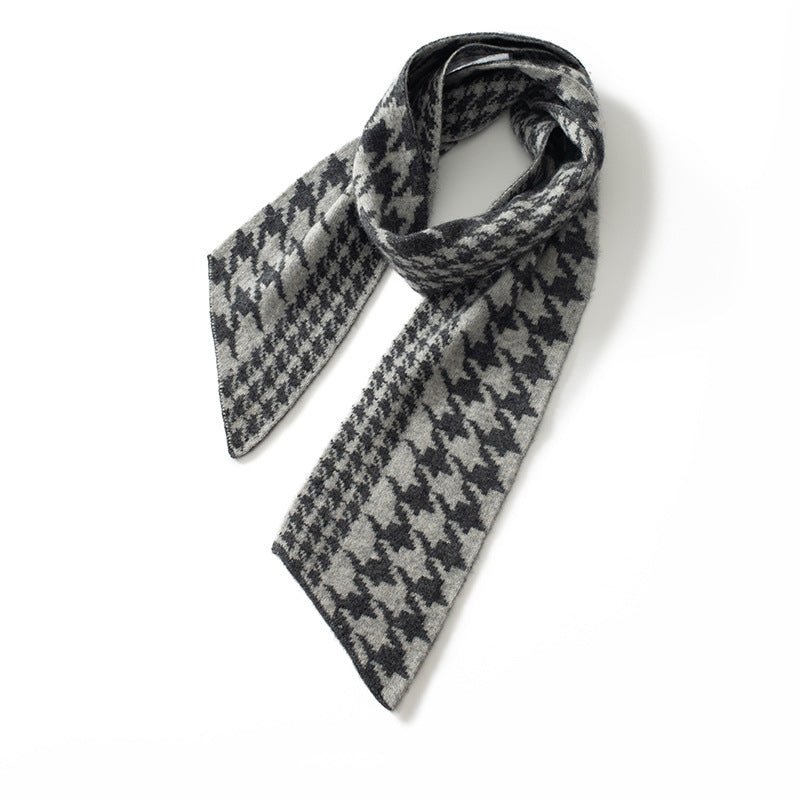 Short Houndstooth Cashmere Scarf Thick Warm Cashmere Scarf for Autumn Winter