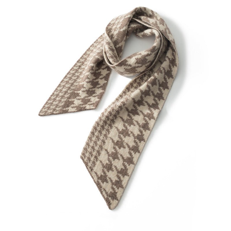 Short Houndstooth Cashmere Scarf Thick Warm Cashmere Scarf for Autumn Winter