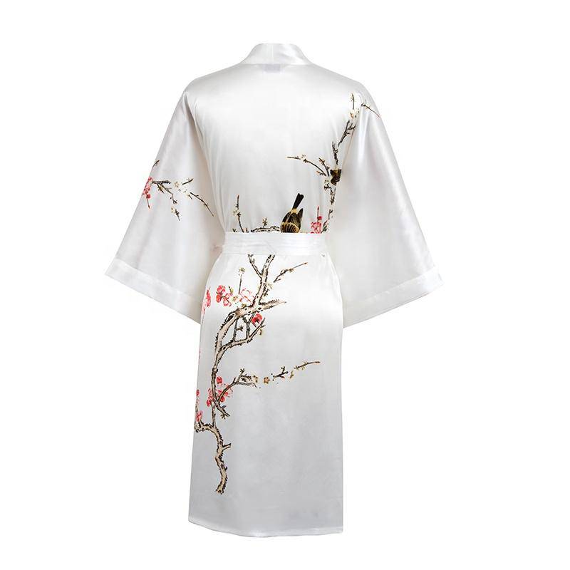 Short Silk Kimono Robe Women's Cherry Blossom Personalized Silk Kimono Dressing Gown Lounge Wears For Women -  slipintosoft