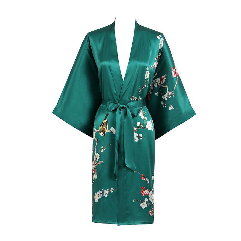 Short Silk Kimono Robe Women's Cherry Blossom Personalized Silk Kimono Dressing Gown Lounge Wears For Women -  slipintosoft