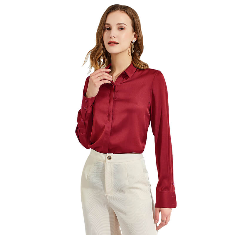 Women's Silk Blouse Long Sleeve Lady Silk Shirt Casual Office Work Blouse Silk Shirt Tops - slipintosoft