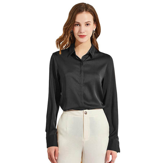 Silk Blouses For Women Long Sleeve Silk Button Shirts