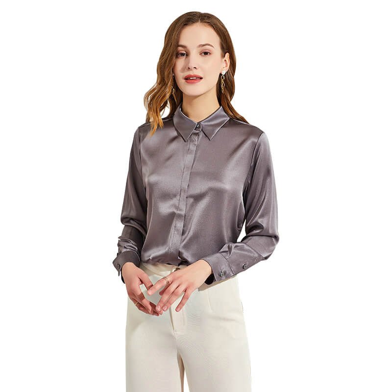 Women's Silk Blouse Long Sleeve Lady Silk Shirt Casual Office Work Blouse Silk Shirt Tops - slipintosoft