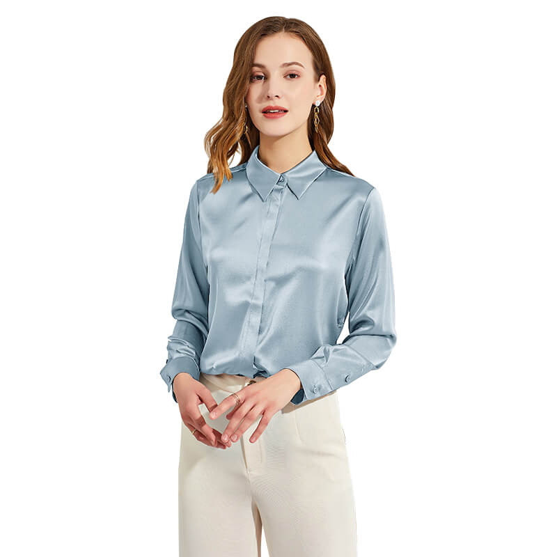 Women's Silk Blouse Long Sleeve Lady Silk Shirt Casual Office Work Blouse Silk Shirt Tops - slipintosoft