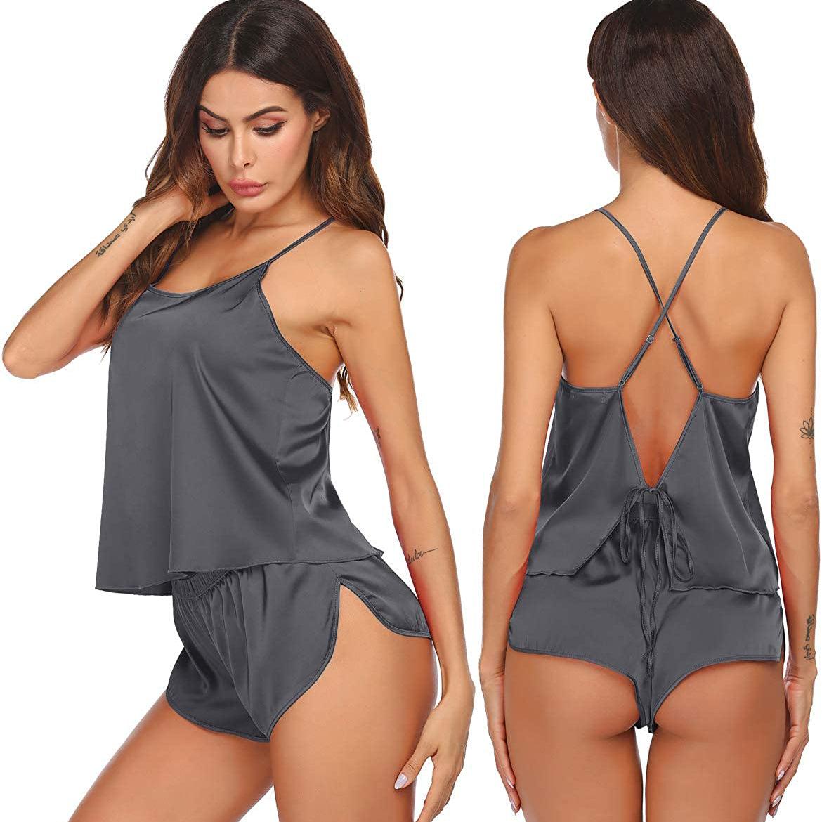 Summer Sexy Silk Camisole Set For Women Cool Silk Cami Set 100% Pure Silk Shorts Sleepwear - slipintosoft