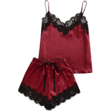 Short Silk Pajamas For Women With lace Cami Top and Shorts Pajama Set -  slipintosoft