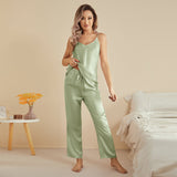 Classic V Neck Silk Camisole Pajama Set For Womens Sleeveless Silk Sleepwear - slipintosoft