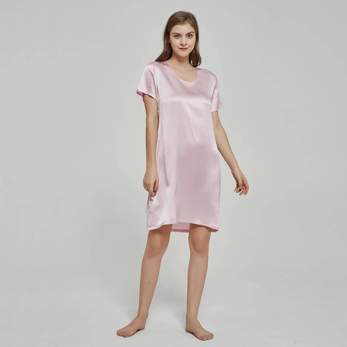 Silk Chemise Women's Short Sleeve Round Neck Silk Nightdress