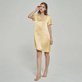 Silk Chemise Women's Short Sleeve Round Neck Silk Nightdress