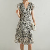 Silk Floral Dress for Women Silk Midi Dress Georgette Summer Dress Black XS