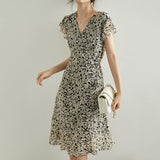 Silk Floral Dress for Women Silk Midi Dress Georgette Summer Dress Black XS