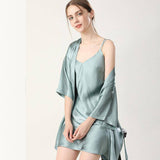 Women Pure Sexy Silk Nightgown And Robe Set