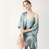 Women Pure Sexy Silk Nightgown And Robe Set