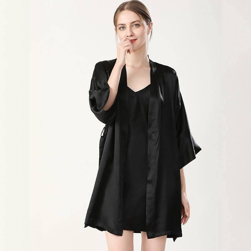 Women Pure Sexy Silk Nightgown And Robe Set