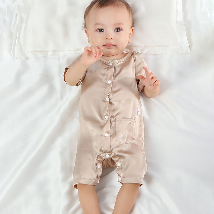 Silk Pajama Set for Baby Short Sleeve pure Silk Bodysuit For Babies