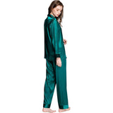 Womens Silk Pajama set Long Sleeve Button Down Silk Sleepwear Full Length Pajamas - slipintosoft