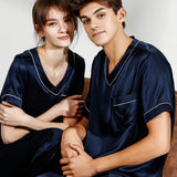 Silk Pajamas Set for Couple Matching Pjs V Neck pure Silk Pajamas