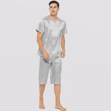 100% Mulberry Silk Short Mens Silk Pajama Set Summer Silk Sleepwear Two-Piece Pajamas Set - slipintosoft