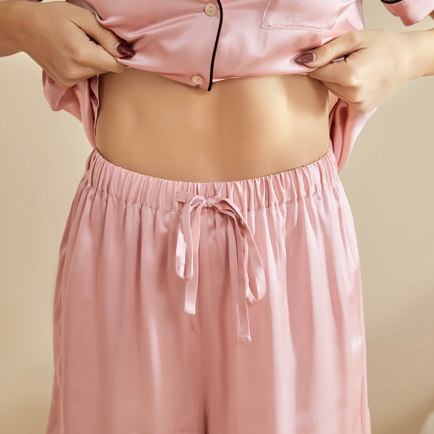 Pink silk pajama short set sale