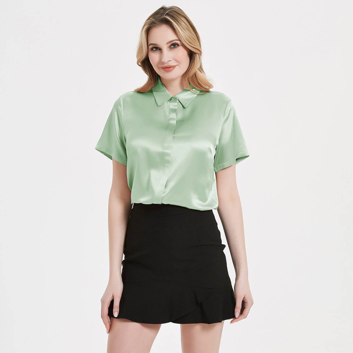 Silk Short-Sleeve Blouse for Office Ladies - slipintosoft