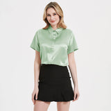 Silk Short - Sleeve Blouse for Office Ladies