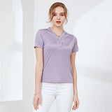 Silk top women's short-sleeved T-shirt V-neck mulberry silk knitted bottoming shirt - slipintosoft