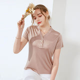 Silk top women's short - sleeved silk knitted bottoming shirt