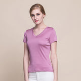 Silk v-neck short-sleeved t-shirt women's silk bottoming shirt women's top - slipintosoft