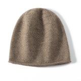 Pure Cashmere Cap with Curl Edge Solid  Cashmere Hat Cashmere Crochet Beanie