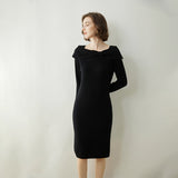 Womens Cashmere Dresses Bow Neck Cashmere Sheath Dress Slim Fit Holiday Party