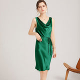 Sleeveless Cowl Neck Silk Midi Dresses Wedding Guest Party Dresses