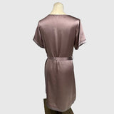 Soft Plum V - neck Short Sleeve Silk Lace Nightdress with Belt