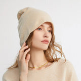 Solid Cashmere Hats for Men and Women Cashmere Knitted Beanie Stacked Hat Fall Winter - slipintosoft