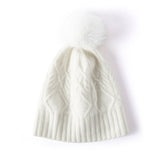 Cashmere Knitted Hat with Fur Pom Cashmere Beanie