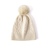 Cashmere Knitted Hat with Fur Pom Cashmere Beanie