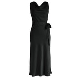 Summer Guest Party Silk Dress Sleeveless Cowl Neck Silk Dresses