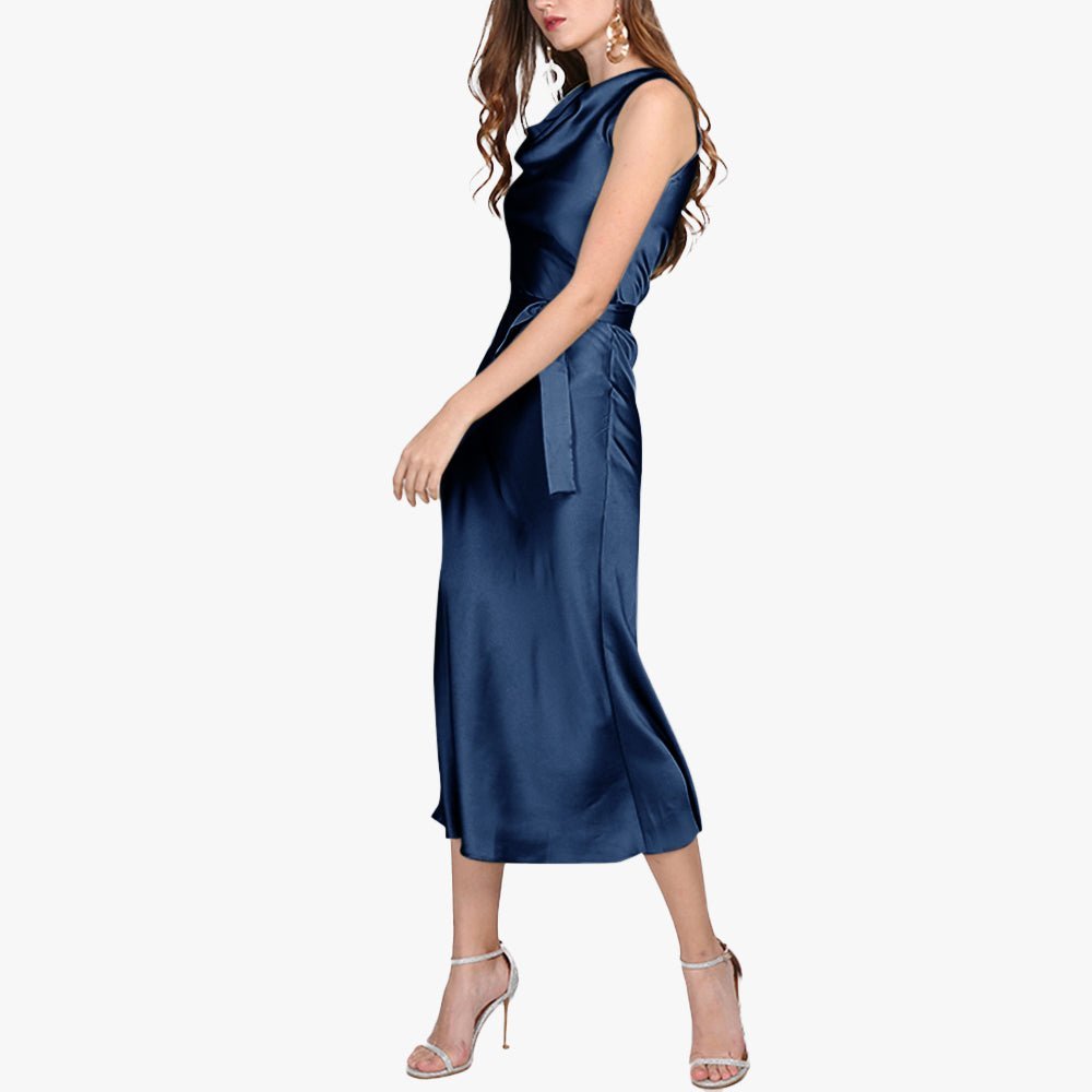 Summer Guest Party Silk Dress Sleeveless Cowl Neck Silk Dresses