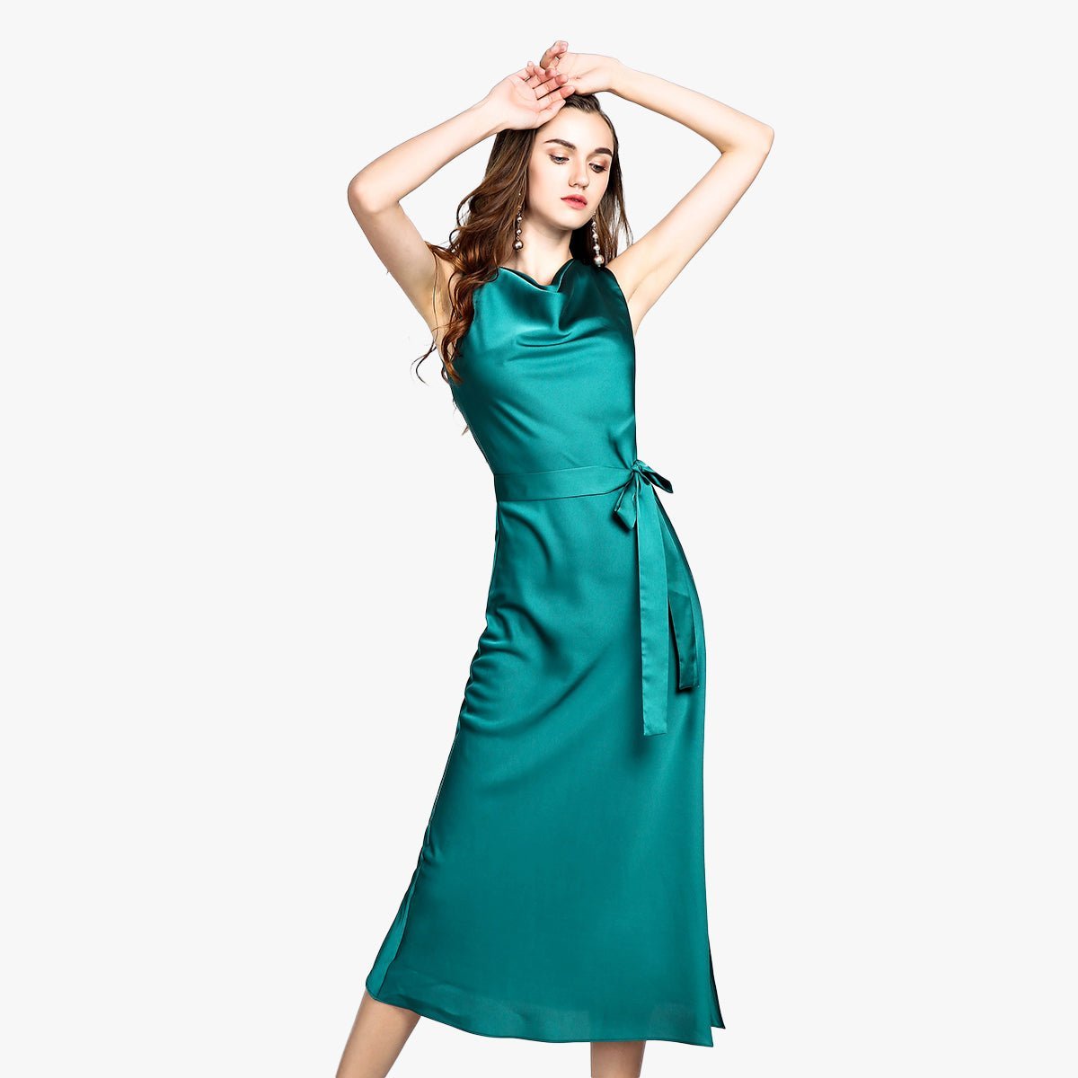 Summer Guest Party Silk Dress Sleeveless Cowl Neck Silk Dresses