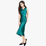 Ladies sleeveless Cowl Neck Silk Dress - slipintosoft