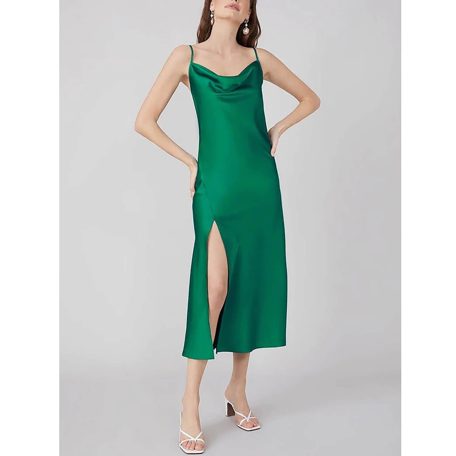 Sexy Cowl Neck Long Silk Dresses With Side Slit - slipintosoft