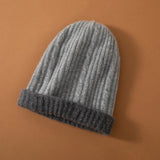 Thick Cashmere Beanie Ribbed Knit Cashmere Hats for Women Cuffed Beanie Cap