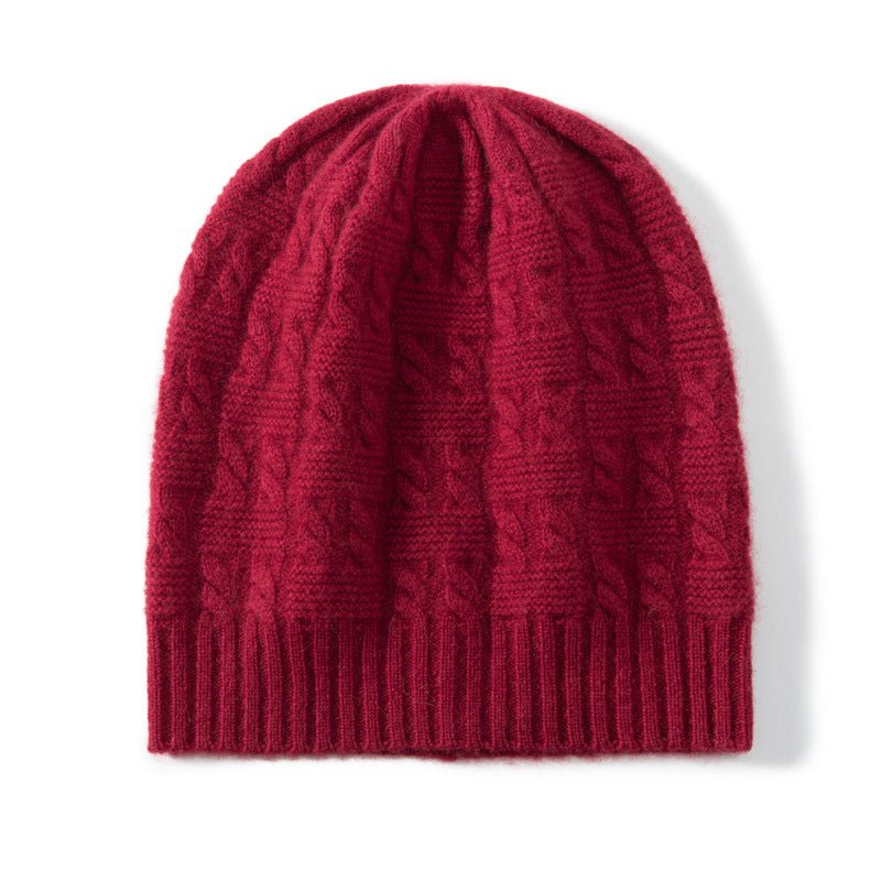 Thick Cashmere Beanie with Ribbing Edge Cable Knit Cashmere Hats for Fall Winter