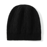 Thick Cashmere Beanie with Ribbing Edge Cable Knit Cashmere Hats for Fall Winter