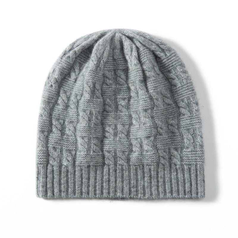 Thick Cashmere Beanie with Ribbing Edge Cable Knit Cashmere Hats for Fall Winter