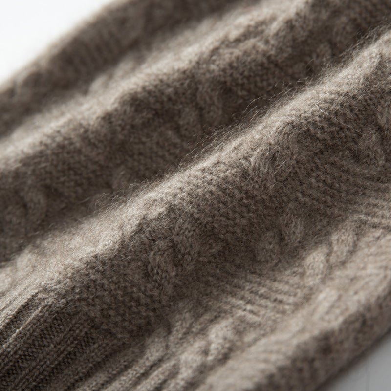 Thick Cashmere Beanie with Ribbing Edge Cable Knit Cashmere Hats for Fall Winter