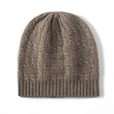 Thick Cashmere Beanie with Ribbing Edge Cable Knit Cashmere Hats for Fall Winter