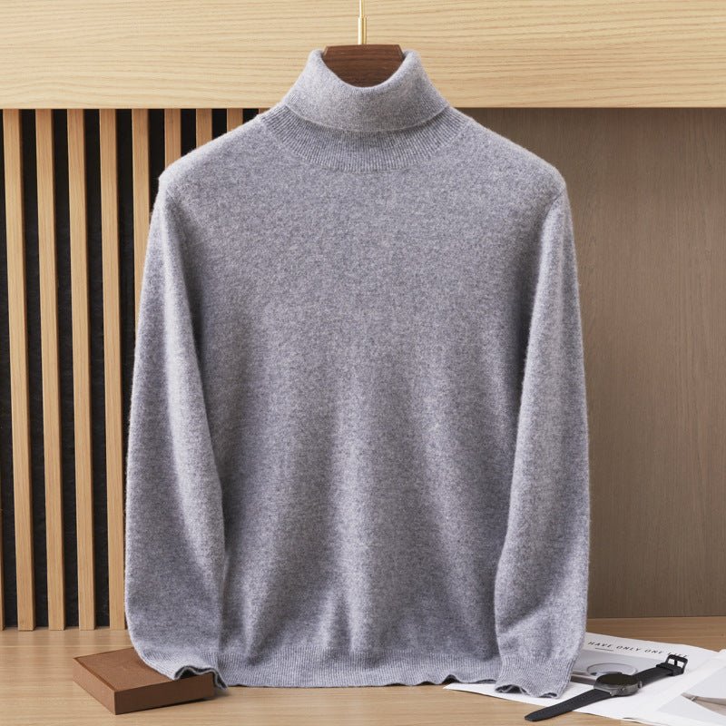 Turtleneck Cashmere Sweater for Men Soft Cashmere Pullover with Ribbing Edge Wool Cashmere Sweater for Men