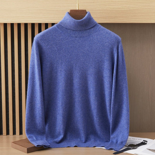 Mens Turtleneck Cashmere Sweater Long Sleeve Ribbed Hem Multi Colors