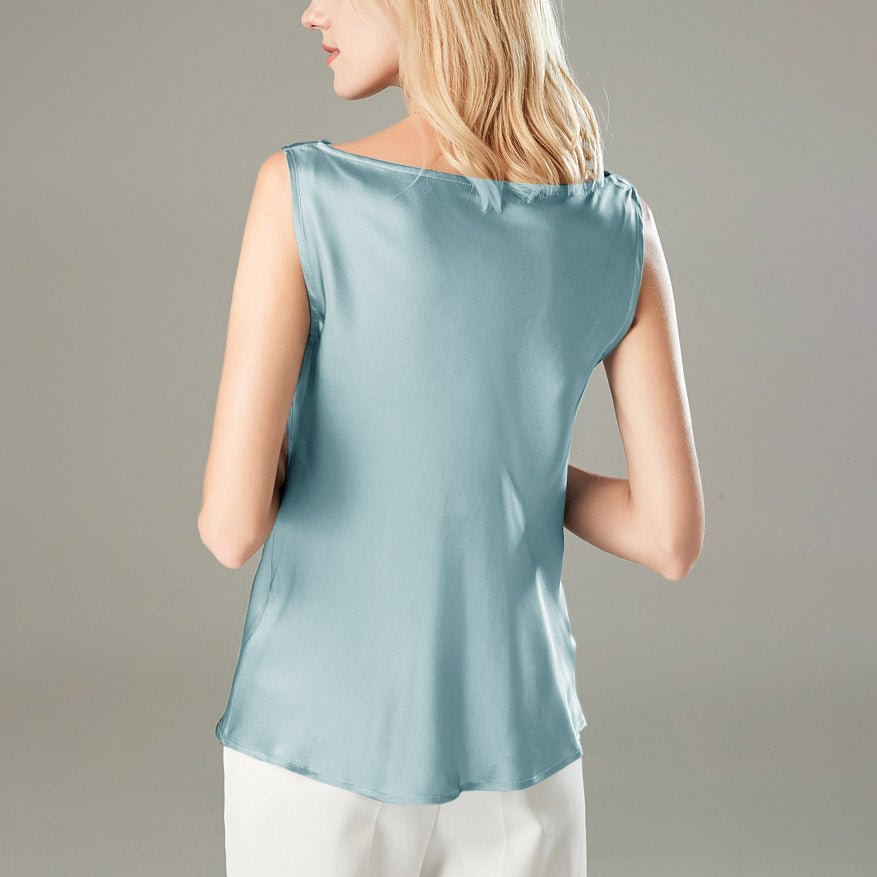 Versatile Ladies Silk Sleeveless Blouse 100% Mulberry Silk Cowl Collar Tops - slipintosoft