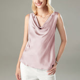 Versatile Ladies Silk Sleeveless Blouse 100% Mulberry Silk Cowl Collar Tops - slipintosoft